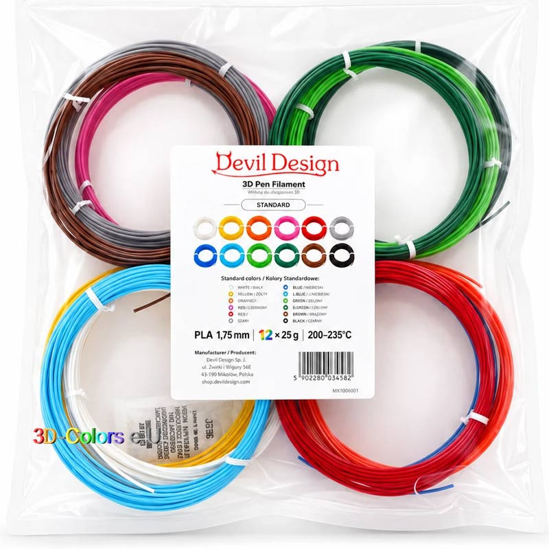 3D Pen Filament STANDARD - Devil Design - PLA 1,75 mm, 12 x 25 g, 300 g Set